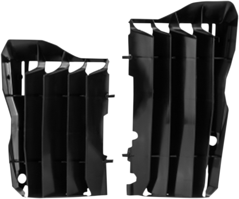 Black Acerbis radiator louvers for CRF 450 motorcycle, body part designed to fit and protect the radiator.