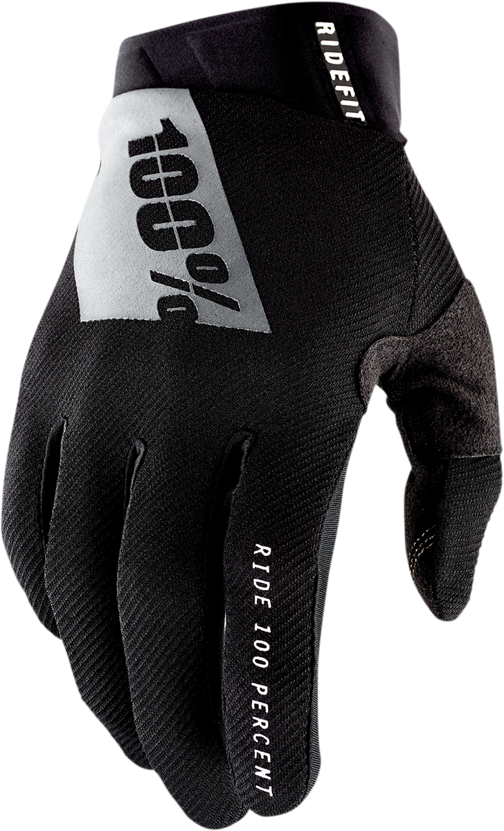Black Ridefit gloves in 2XL size by Bill's Exhausts, featuring textured palms and snug fit for riding comfort.