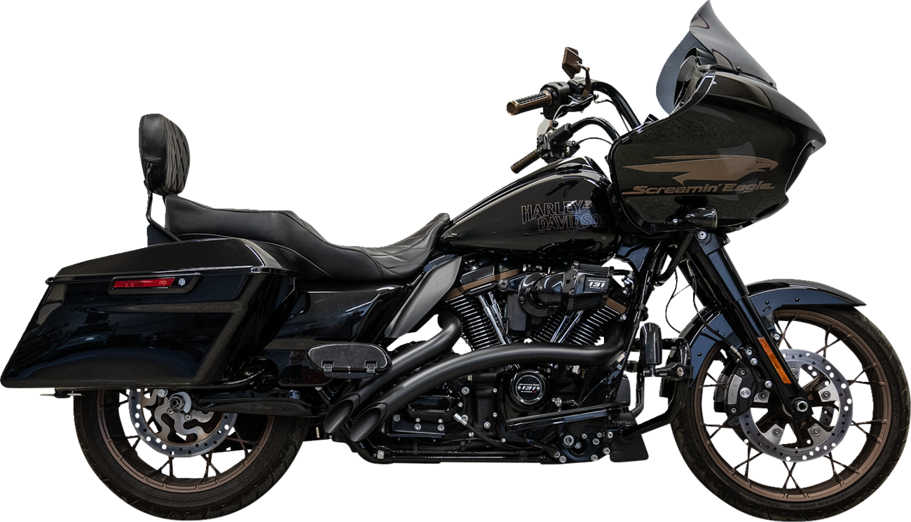 BASSANI XHAUST Sweeper Radial Exhaust System with heat shields in black, featuring sleek design and mounting details.