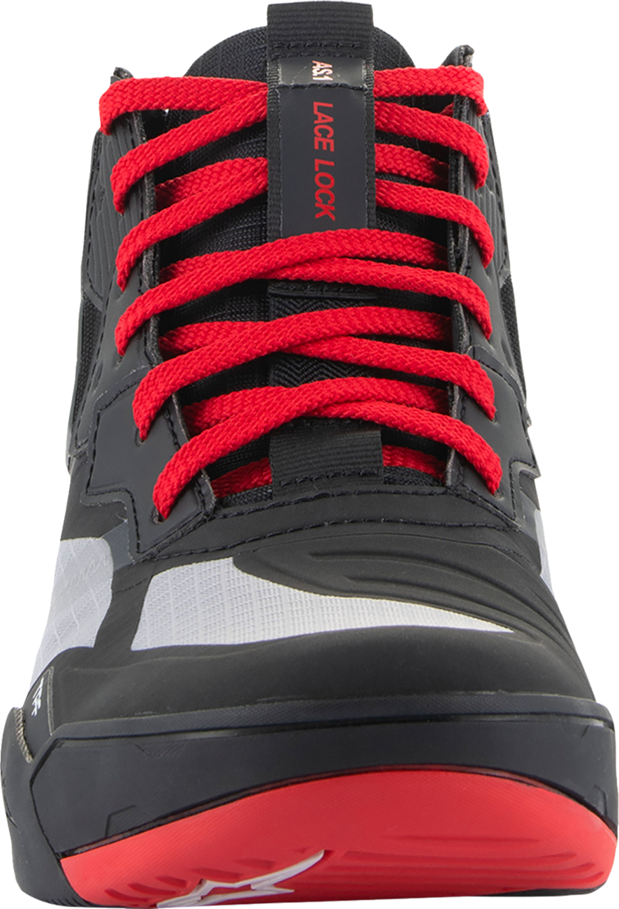 Alpinestars Speedflight performance riding shoes in black, red, and white with US size 11.5, EU 45, side view.