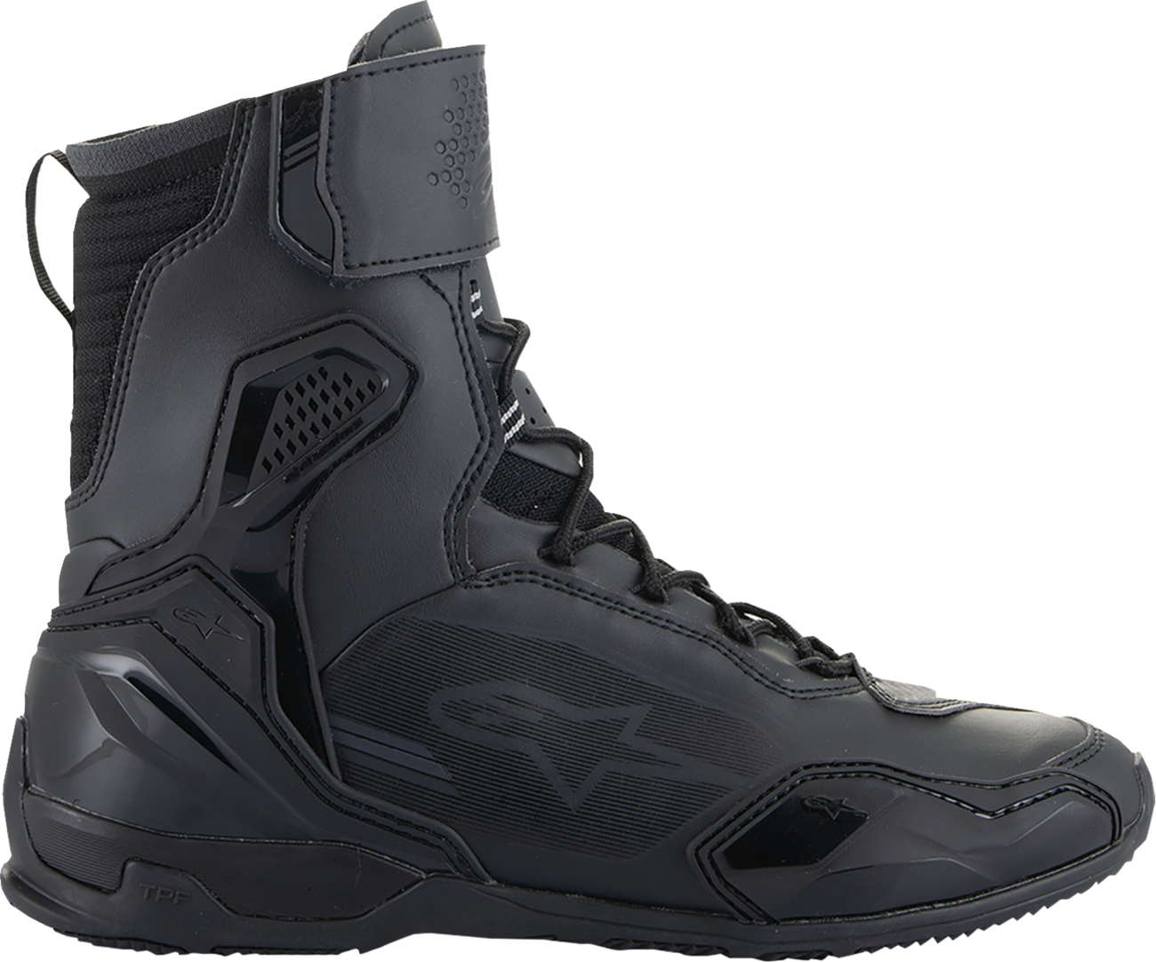 Alpinestars Superfaster motorcycle shoe in black, US size 9, featuring durable design and sporty appearance.
