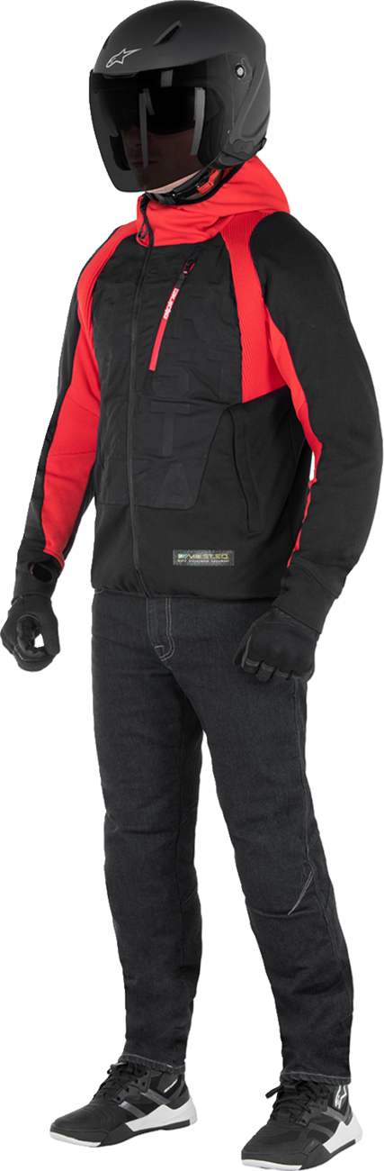Alpinestars MSE Hybrid Hooded Jacket in black and red, small size, featuring a stylish hooded design and sporty look.