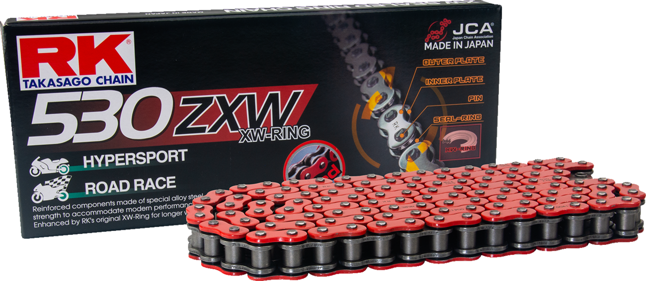 RK 530 ZXW rivet connecting link, part RR530ZXW-RL, showing metallic rivet link for chain connection in a technical setting