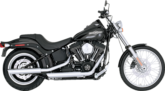 Chrome Vance & Hines 3-inch Twin Slash Slip-On Muffler for motorcycle, showcasing the sleek, polished chrome finish and twin slash design.