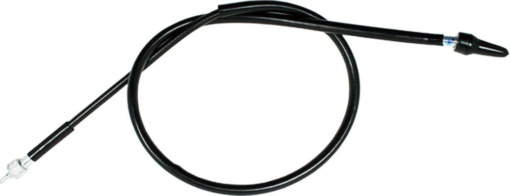 Black vinyl motorcycle speedo cable by Motion Pro, designed for motorcycle dash instruments, with a durable, flexible build.