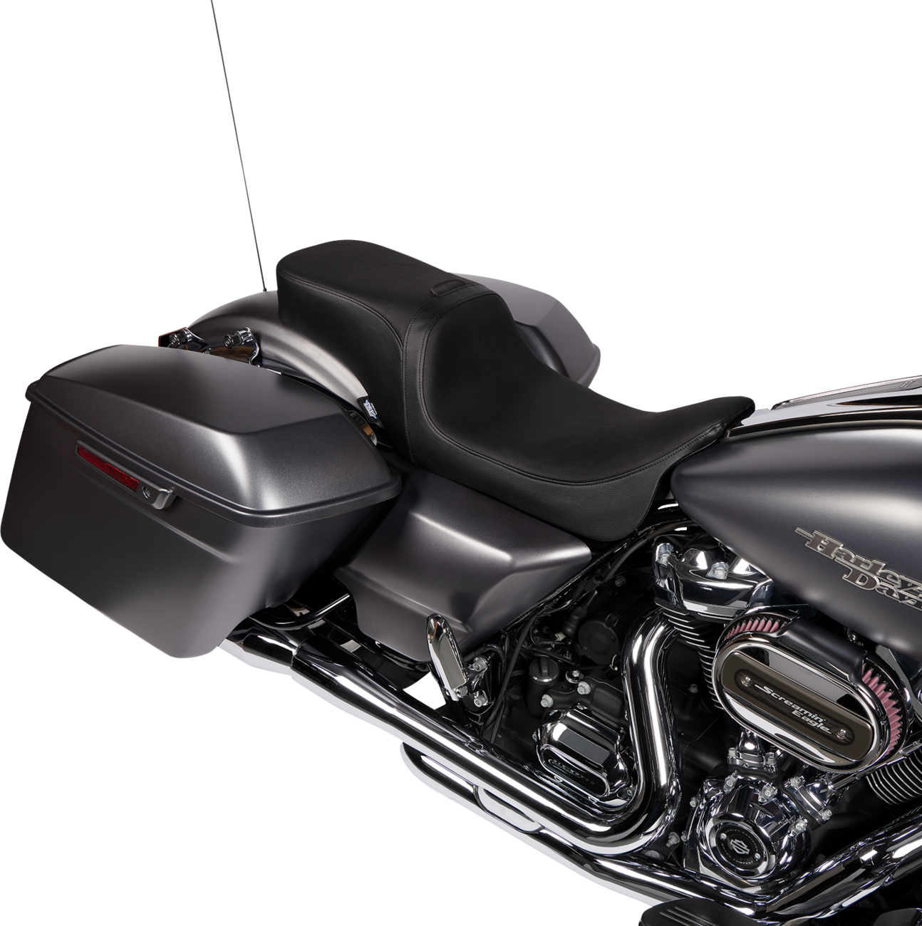 Drag Specialties Predator 2-Up motorcycle seat with smooth vinyl cover, designed for FLH/FLTR models 2008-2024.