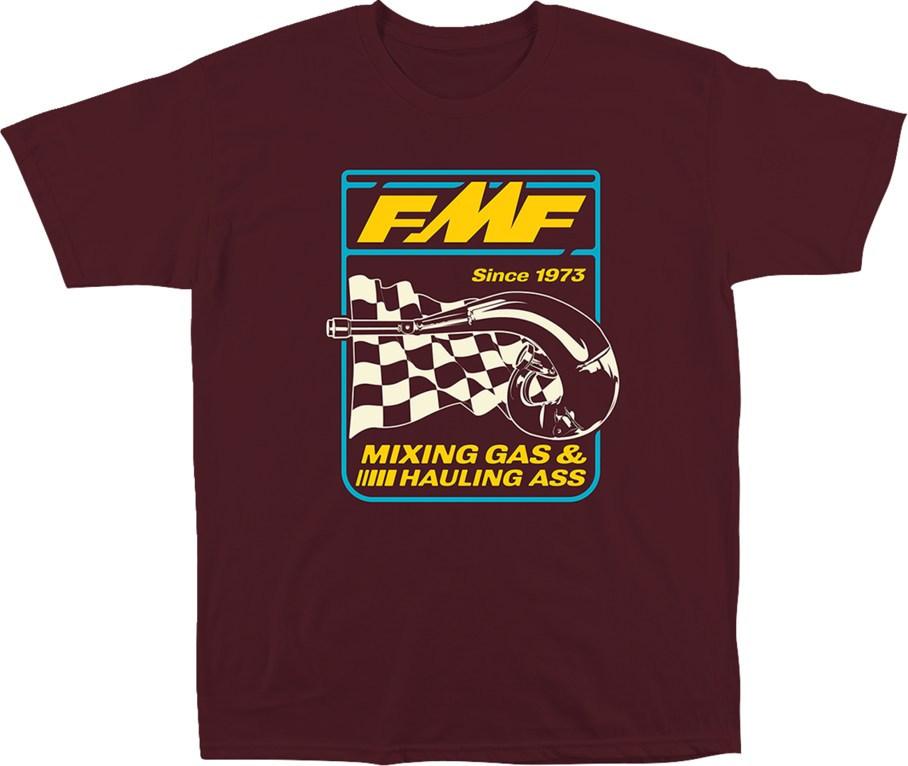 FMF Metalworks Maroon 2XL T-shirt made of soft spun cotton with plastisol print, featuring a comfortable fit and bold design.