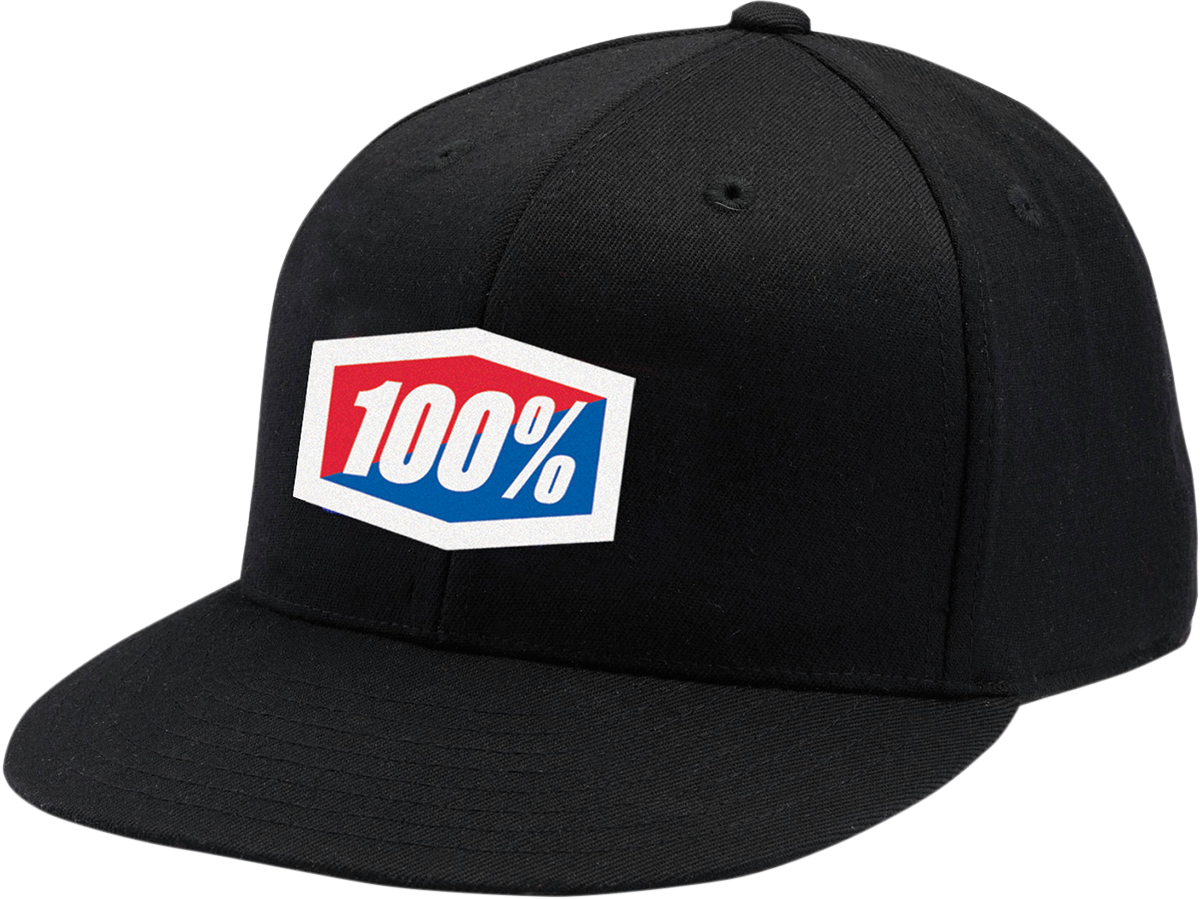 Black Flexfit® hat in large/X-large size featuring a structured cap design and embroidered logo, by Bill's Exhausts.