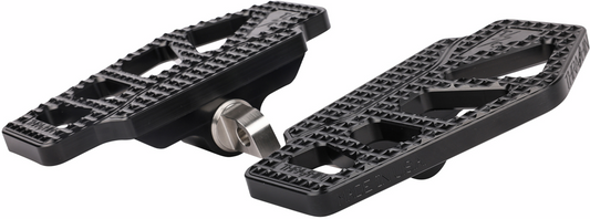 Black THRASHIN SUPPLY CO. Apex Mini Floorboards for drivers, featuring a textured surface and compact design.