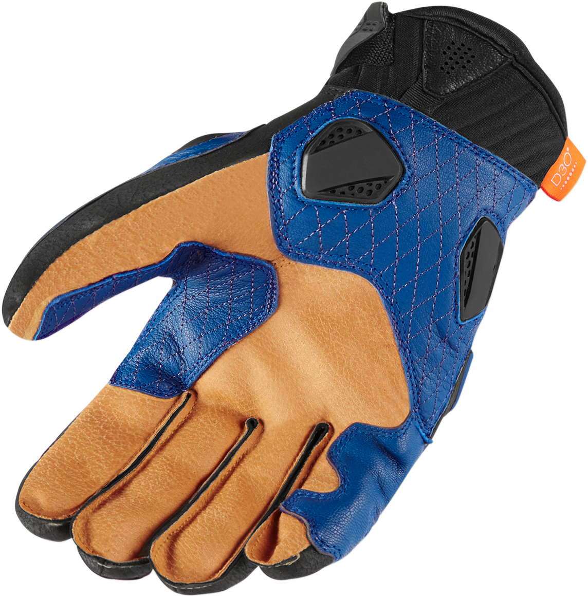 Blue ICON Hypersport™ Short Gloves in large size, featuring padded palms and breathable material, designed for motorcycle riding comfort.