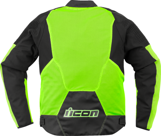 ICON Overlord3 Mesh jacket in hi-viz yellow, 2XL, featuring breathable fabric and impact protection for safety and airflow.