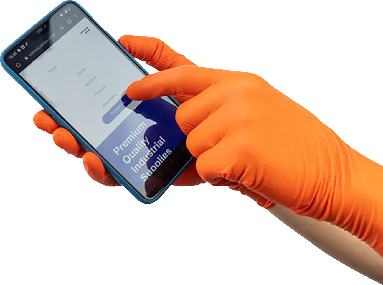 Pair of blue Parts Unlimited nitrile gloves in 2XL size, 8.5 mil thickness, 90-pack, shown on a white background.