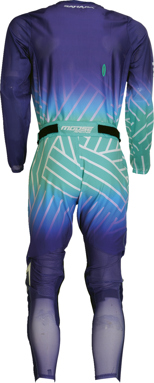Moose Offroad Sahara jersey in purple and turquoise, medium size, with bold graphic design and off-road branding.