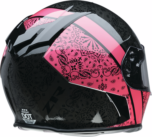 Z1R Warrant helmet in pink with polycarbonate shell, sun visor, and ventilation system, size XL, designed for motorcycle safety.