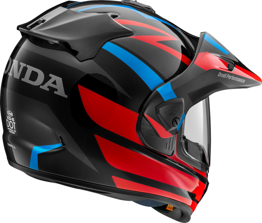 Red ARAI XD-5 helmet for Honda Africa Twin, size XS, with sleek design and full face coverage, from ARAI HELMETS.