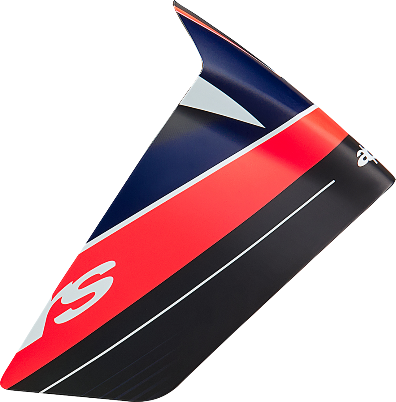 Alpinestars Supertech R10 race helmet spoiler in matte black, carbon red fluo, and blue, designed for aerodynamic performance.