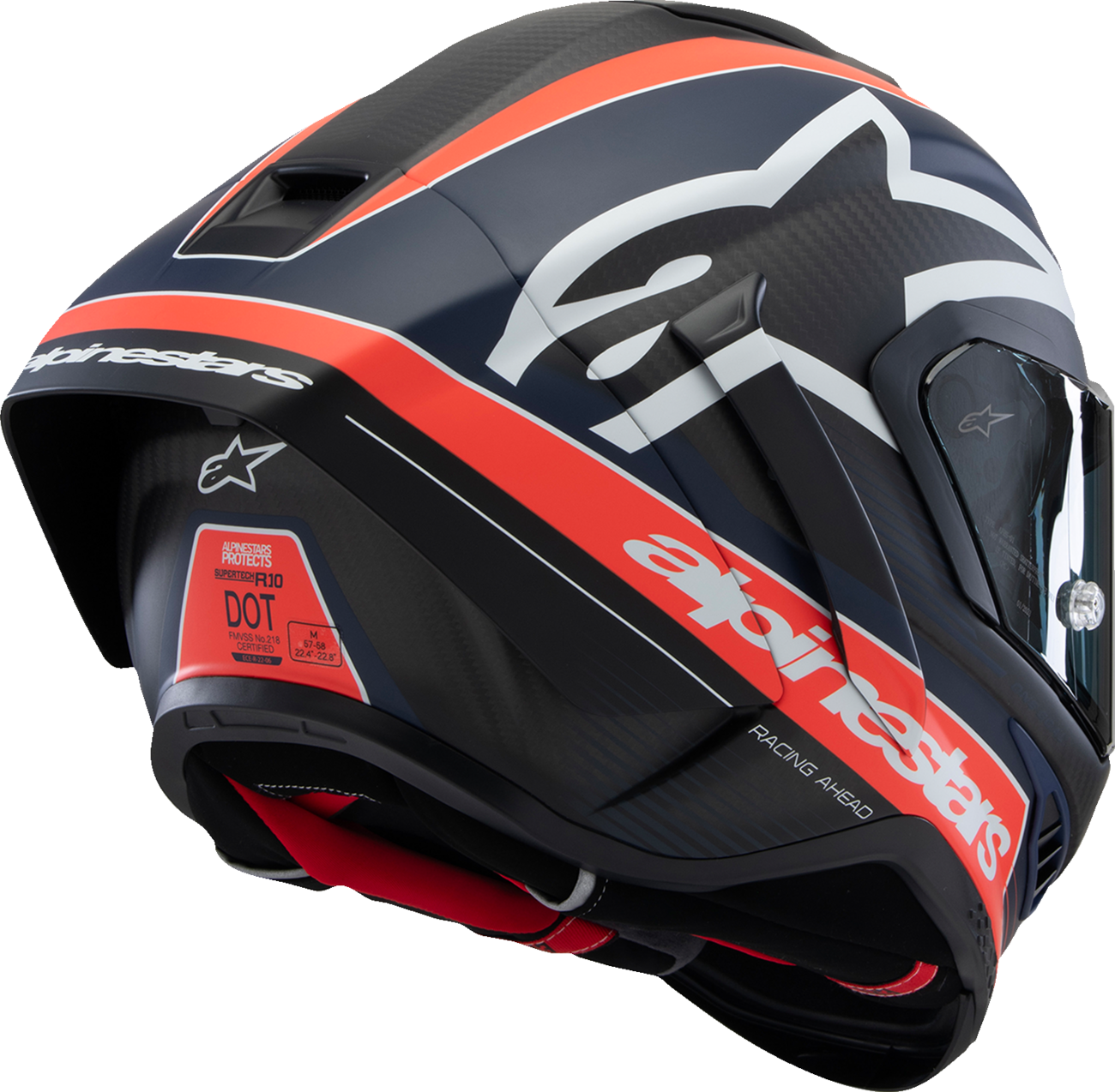 ALPINESTARS, Alpinestars Supertech R10 Helmet - Team Edition, Matte Black/Carbon Red Fluo/Blue, XL (Part Number 8200224-1383-XL)