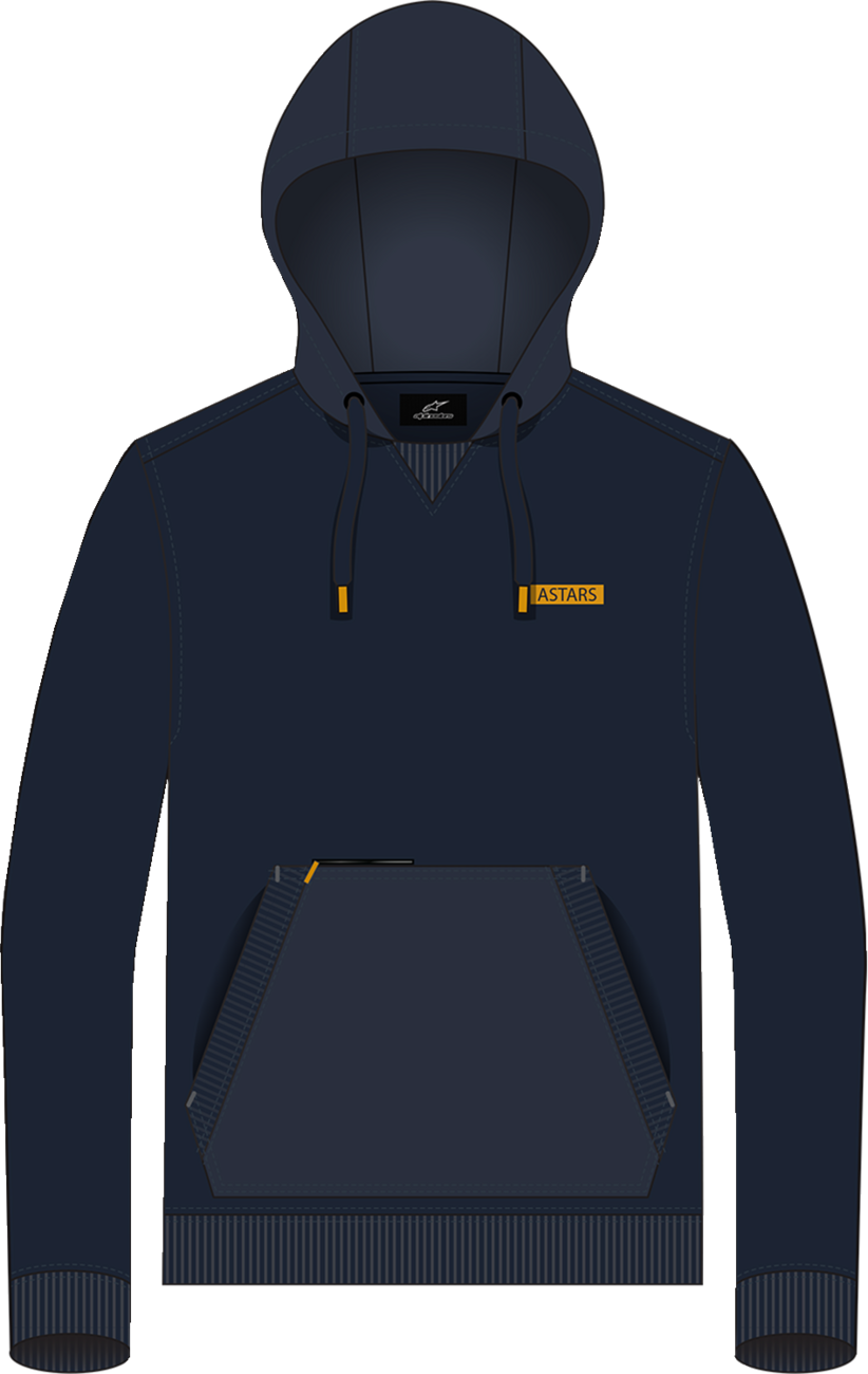 Alpinestars Rooted Pullover Hoodie in dark navy, medium size, featuring the brand logo and comfortable fabric.