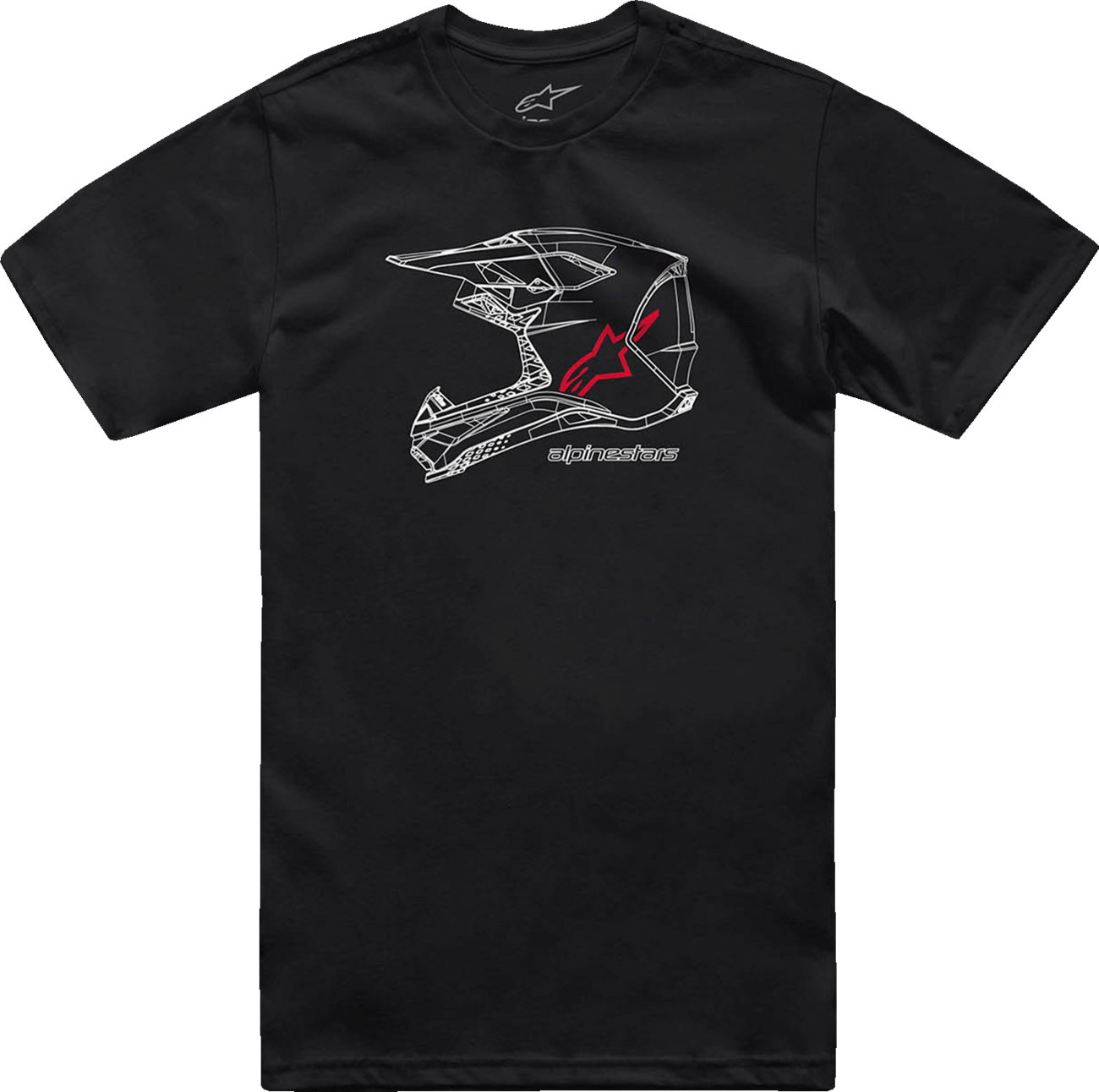 Alpinestars MX helmet graphic T-shirt in black, 2XL, featuring bold motocross helmet and star designs on the front.