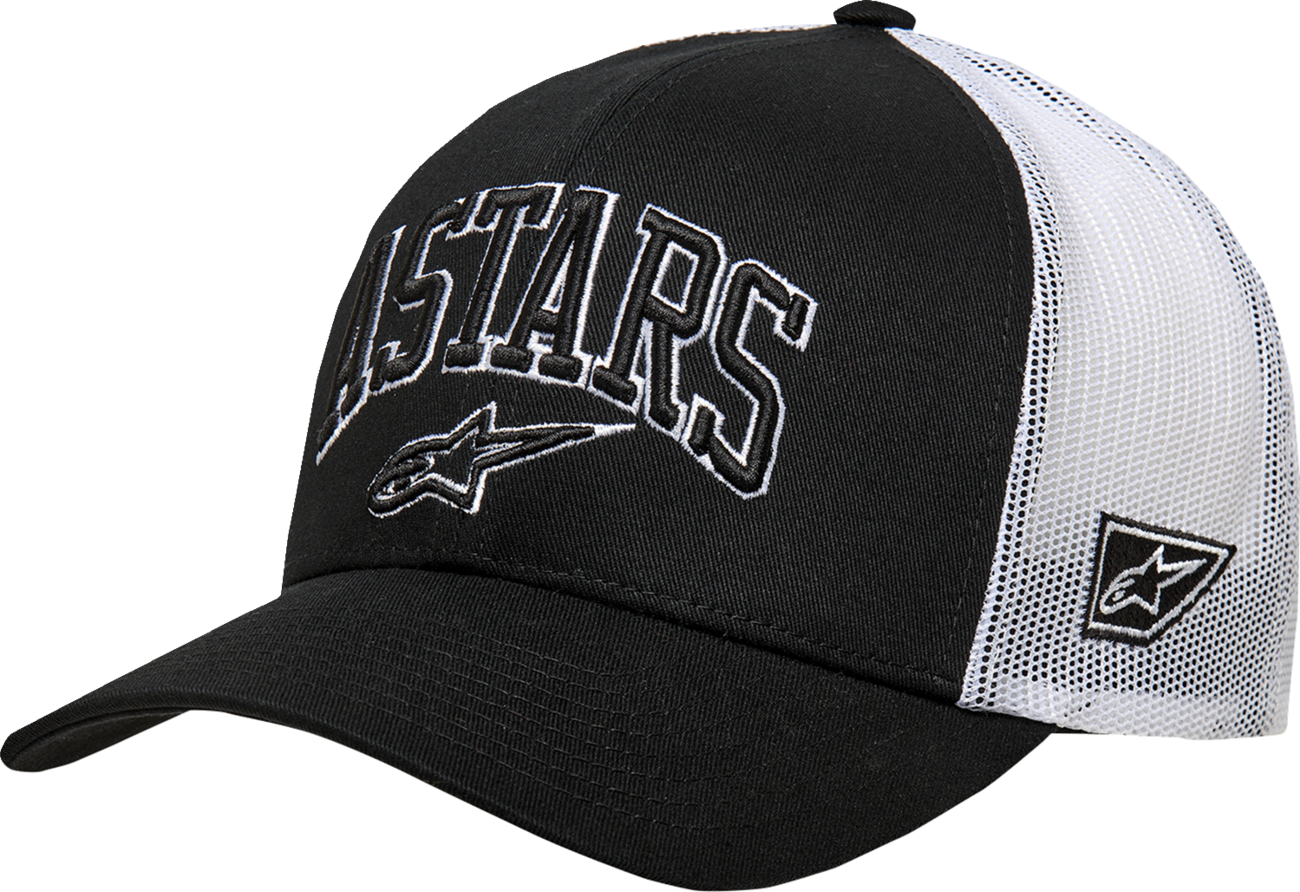Alpinestars Dunker Hat in black and white, one size, featuring the brand logo and casual sporty style.