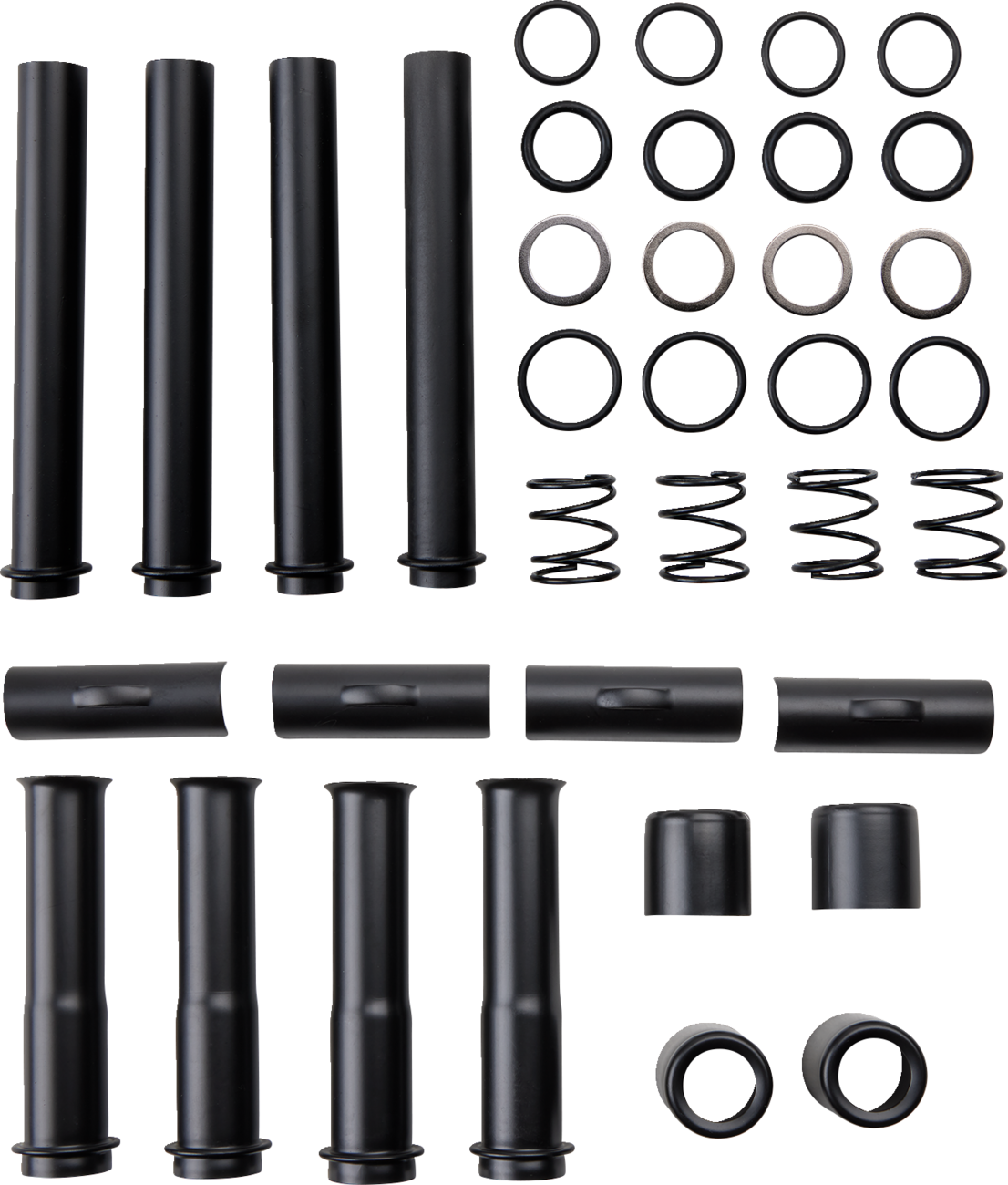 Black DRAG SPECIALTIES M8 pushrod tube kit with multiple tubes and fittings for motorcycle engine maintenance.