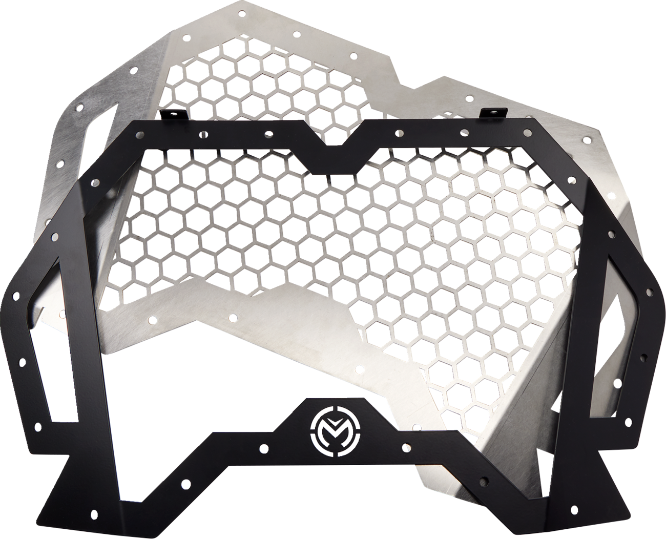 MOOSE OFFROAD front grille for RZR 900/1000 side view, durable black plastic with mounting points for off-road vehicle replacement.