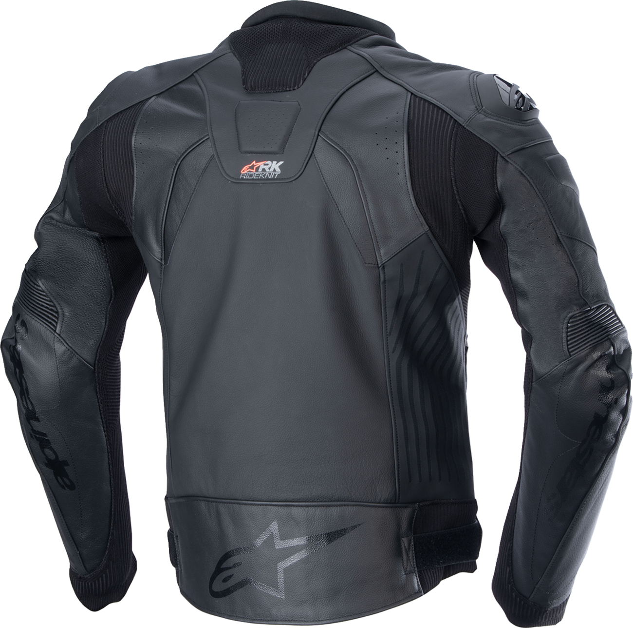 Alpinestars GP Plus R v4 Rideknit leather motorcycle jacket in black, US 44, EU 54, with protective padding and sleek design.