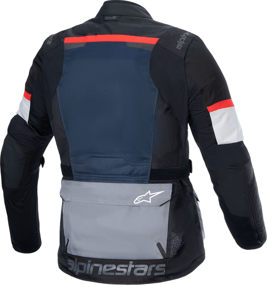 Alpinestars Andes Air Drystar® motorcycle jacket in deep blue, black, and ice gray, 4XL size, with protective design and breathable fabric.