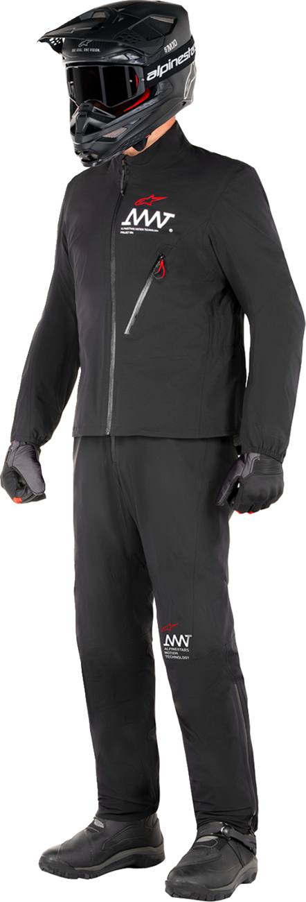 Alpinestars AMT Storm Gear Drystar XF waterproof motorcycle jacket in medium for extreme wet riding conditions, shown on a mannequin.