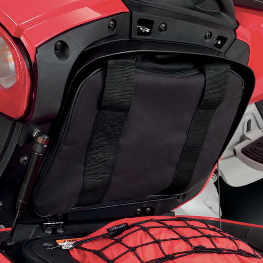 Bill's Exhausts Show Chrome Saddlebag Liner for Can-Am right side engine compartment, featuring chrome finish and durable construction.
