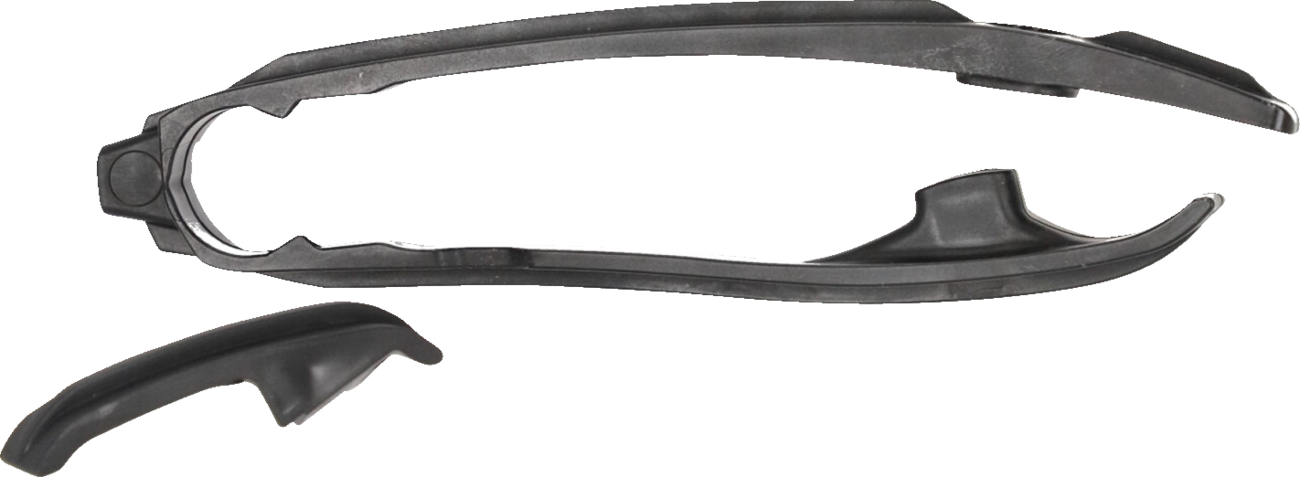 Black ACERBIS chain slider for Husqvarna and KTM motorcycles, shown mounted on the bike's body in a close-up view.