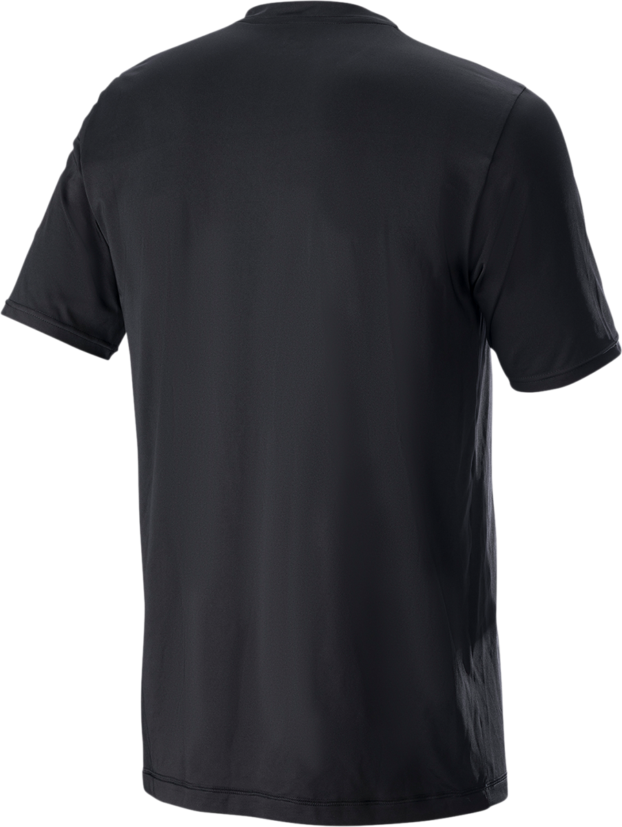 Black ALPINESTARS Ageless V3 Tech T-Shirt in small size, featuring the brand logo on the front, made from comfortable fabric.