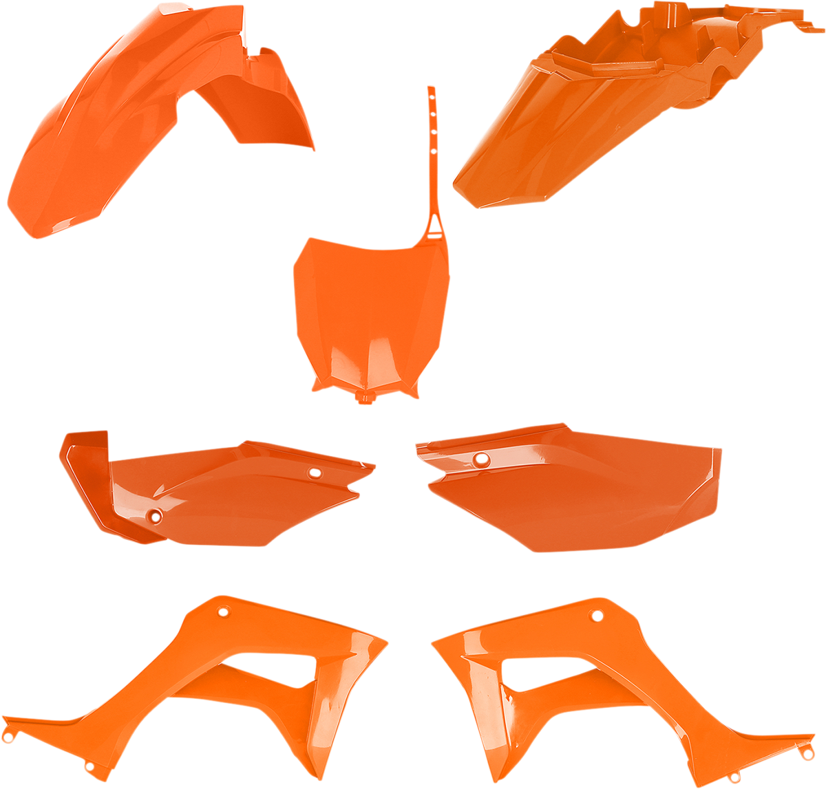 Acerbis orange full replacement body kit for motorcycles, featuring sleek body panels with brand-specific design details.