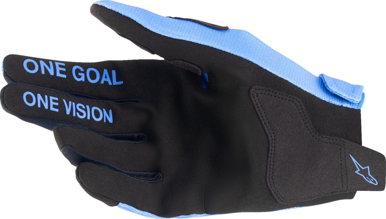 Alpinestars Radar Gloves in light blue and black, large size, showing textured finger and palm details.