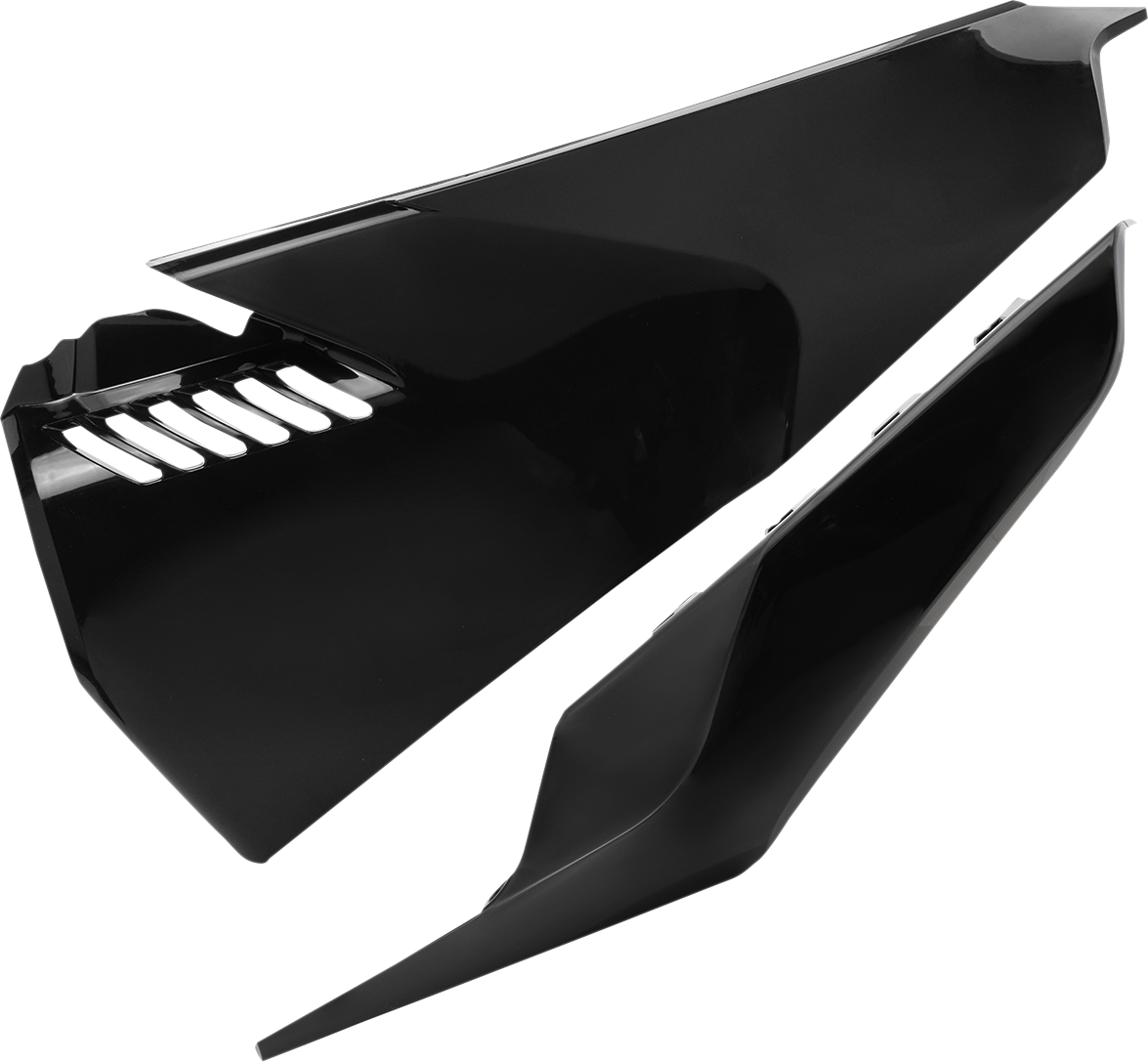 Acerbis black side panel vent for motorcycle body, showcasing sleek black finish and vent openings, designed for Bill's Exhausts.