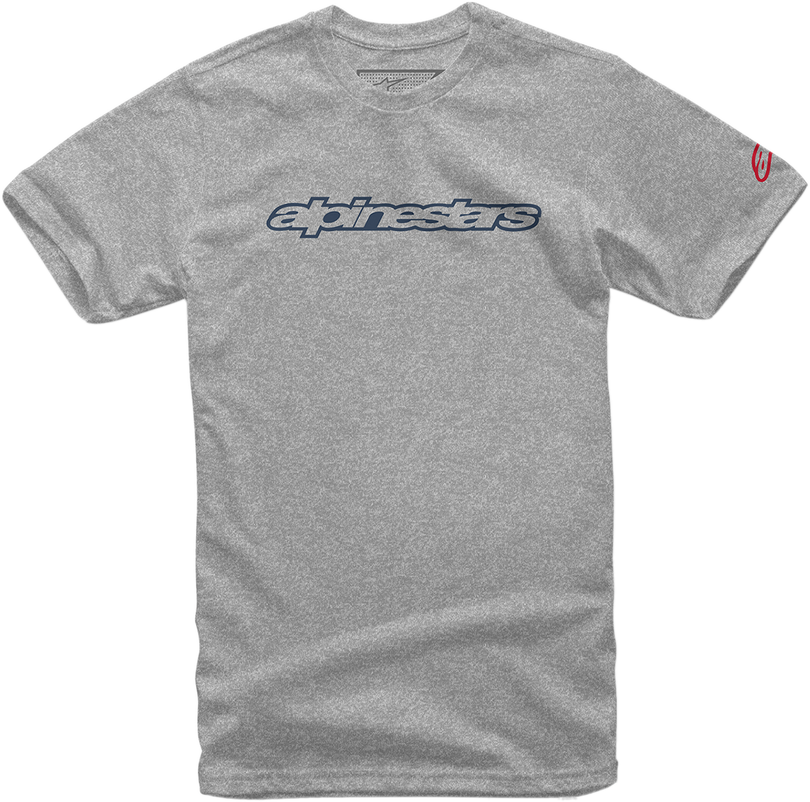 Bill's Exhausts ALPINESTARS Wordmark T-Shirt in Heather Gray, Navy, and Red, size Medium, with logo and color-block design.