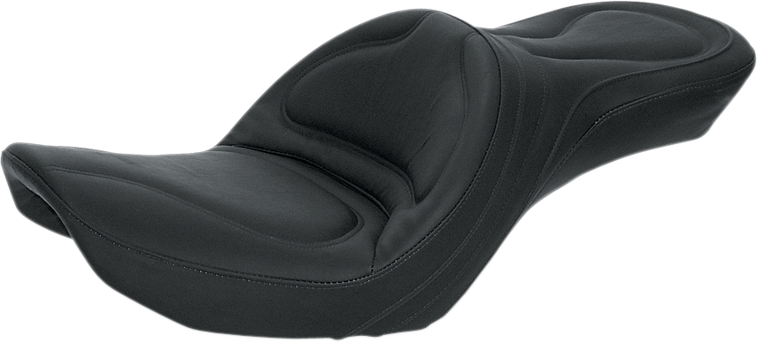 Black SADDLEMEN Explorer seat for FXDWG motorcycle, stitched design, without backrest, compatible with Bill's Exhausts.