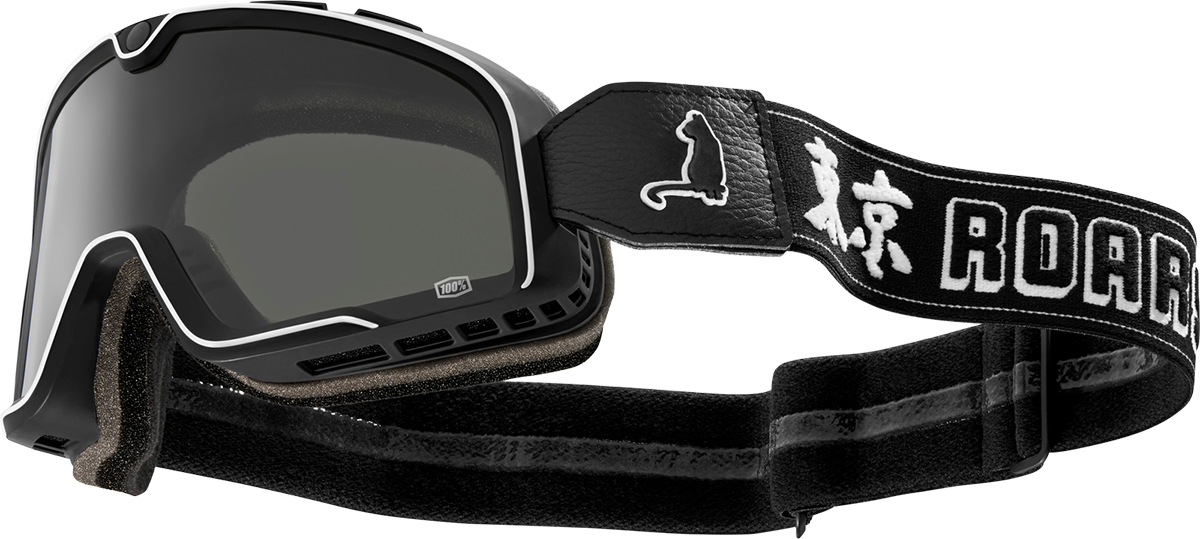 Bill's Exhausts 100% Barstow Goggles in Flash Silver with clear lenses, designed for motocross and off-road riding.