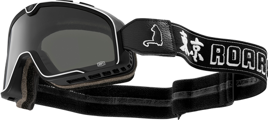 Bill's Exhausts 100% Barstow Goggles in Flash Silver with clear lenses, designed for motocross and off-road riding.