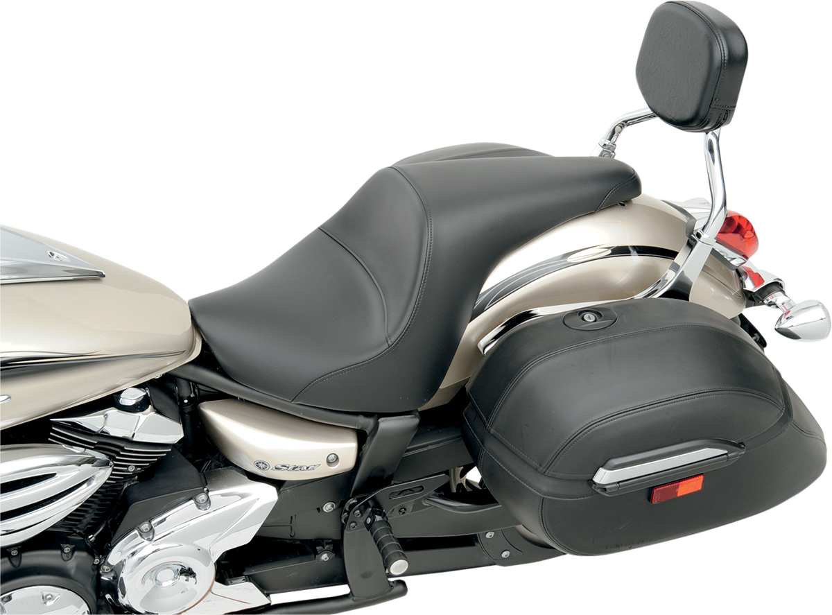 Black SADDLEMEN Profiler seat for XVS950 motorcycle, smooth design, durable seat with sleek appearance.