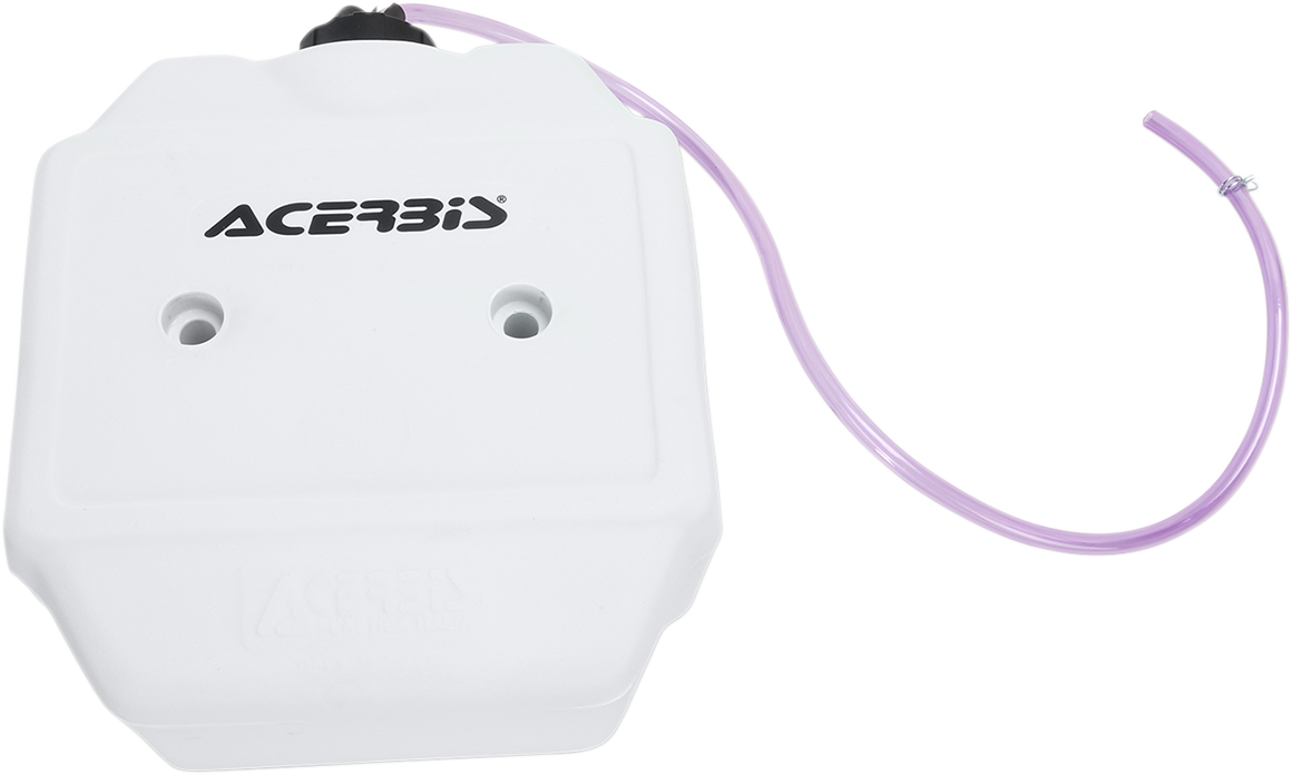 Acerbis 0.8-gallon front auxiliary gas tank mounted on motorcycle body, durable plastic with mounting brackets, branded by Bill's Exhausts.