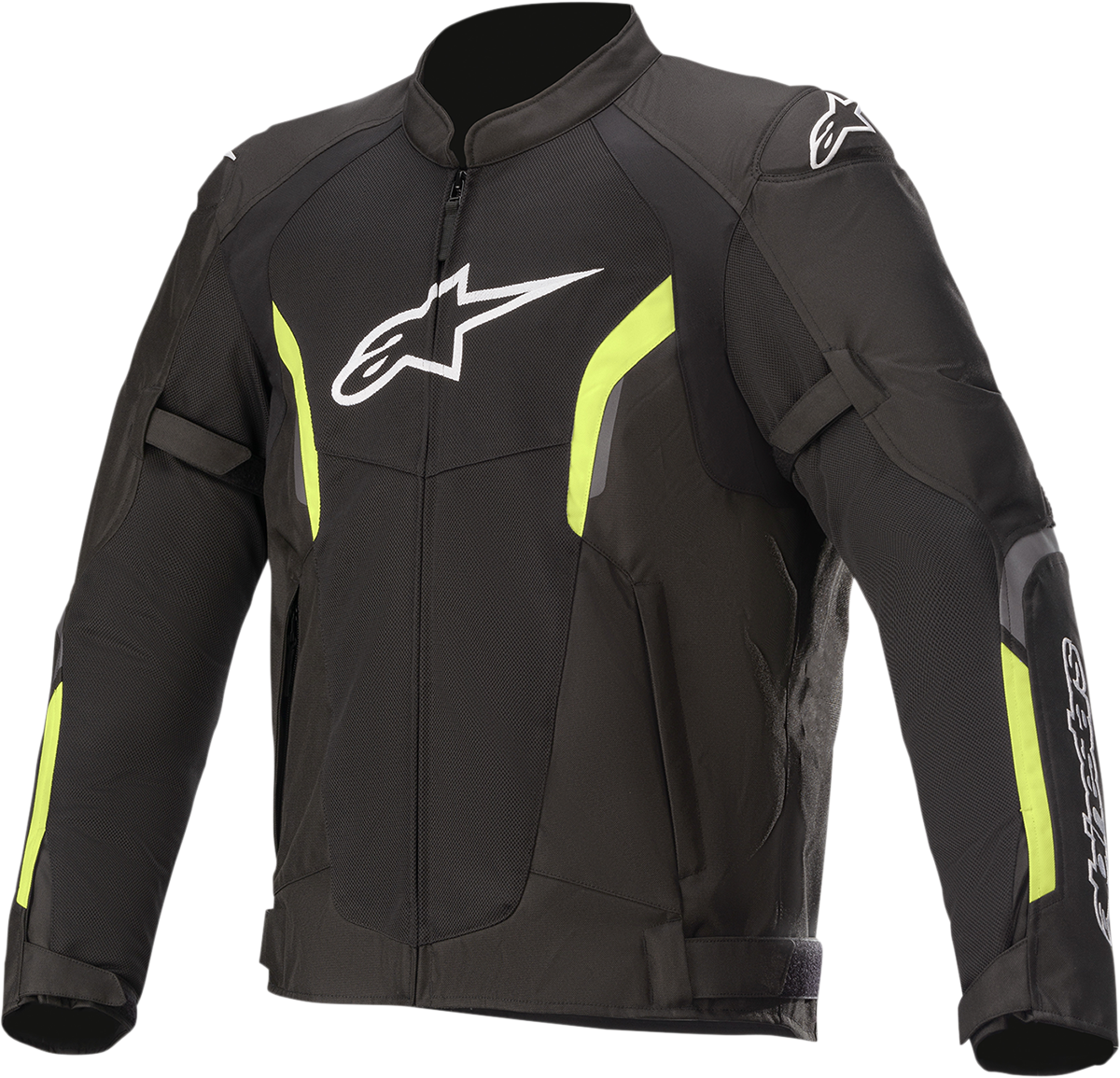 Alpinestars AST Air v2 motorcycle jacket in black and yellow, medium size, featuring protective armor and sporty design.