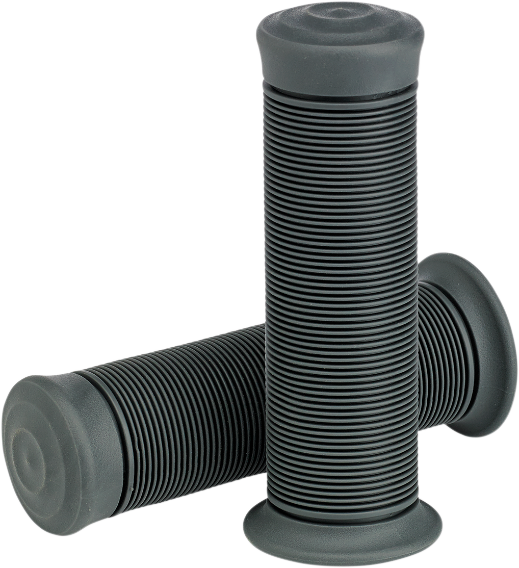 Gray BILTWELL Kung Fu motorcycle grips, 1-inch size, with textured rubber surface for a secure hold, shown on a motorcycle handlebar.