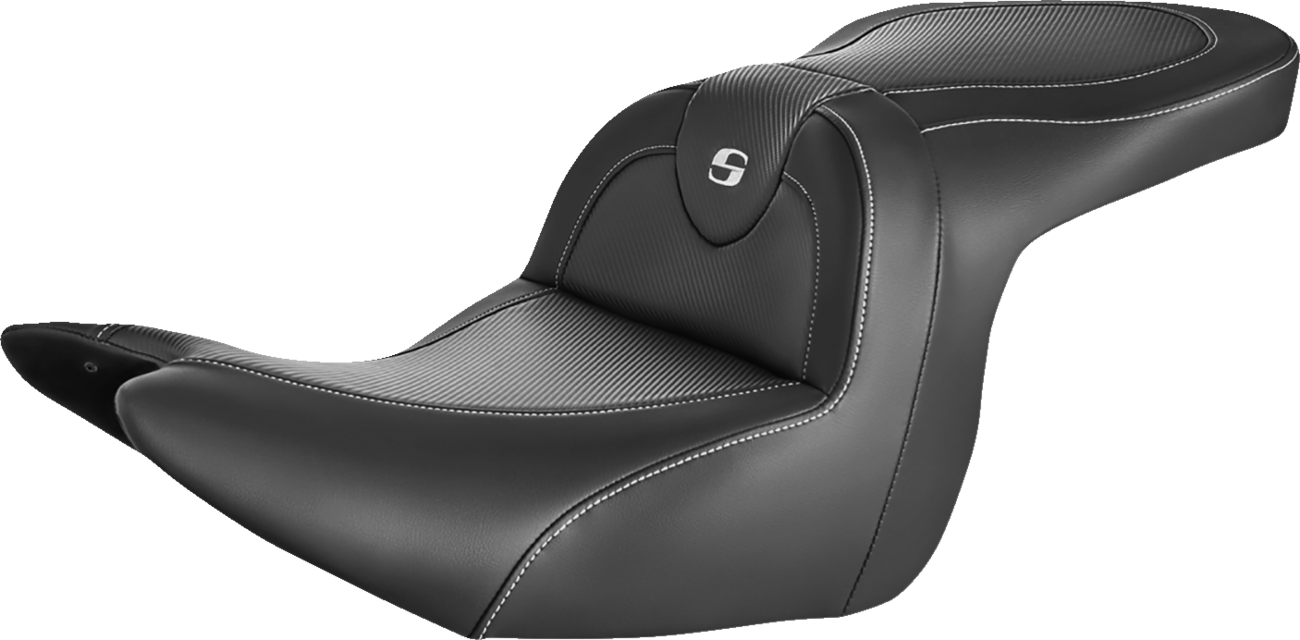 SADDLEMEN Roadsofa Carbon Fiber Seat for GL1800 motorcycle, featuring carbon fiber weave, without backrest, by Bill's Exhausts.