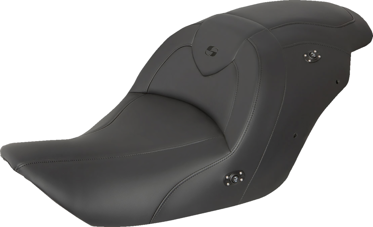 Black SADDLEMEN RoadSofa heated motorcycle seat with black stitching for Honda GL1800 2014-2017, without backrest.