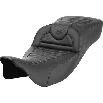 Bill's Exhausts SADDLEMEN Roadsofa™ extended reach motorcycle seat with tuck-n-roll design, carbon fiber finish, for FL 2008-2023