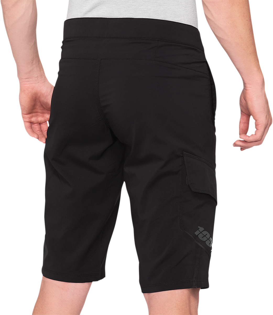 Black Ridecamp shorts by Bill's Exhausts, US size 36, featuring lightweight fabric and athletic fit for cycling or casual wear.