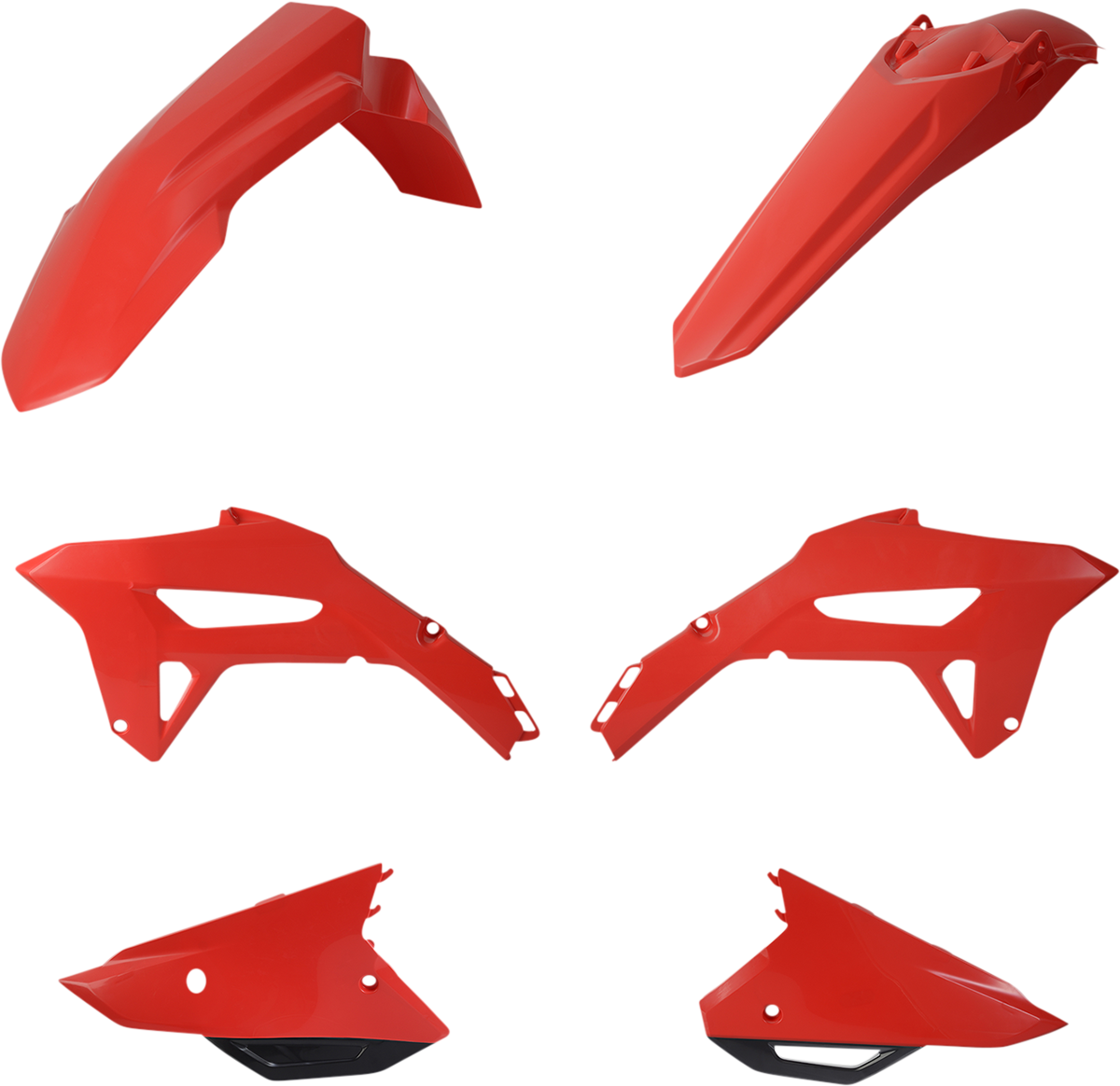 Red ACERBIS standard replacement body kit for CRF250R 2022-2023 and CRF450R 2021-2023 motorcycle, shown on a bike.