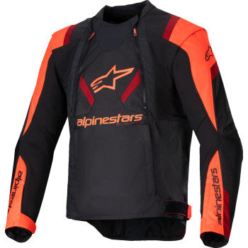 Alpinestars T-Stunt Air Jacket in black, red fluo, and dark red, size 4XL, shown with protective features and vibrant color details.