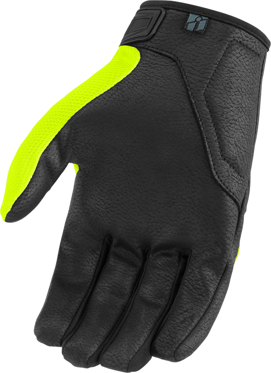 Bill's Exhausts ICON Hooligan CE Gloves Hi-Vis 2XL, protective gloves with high-visibility yellow fabric and black accents.